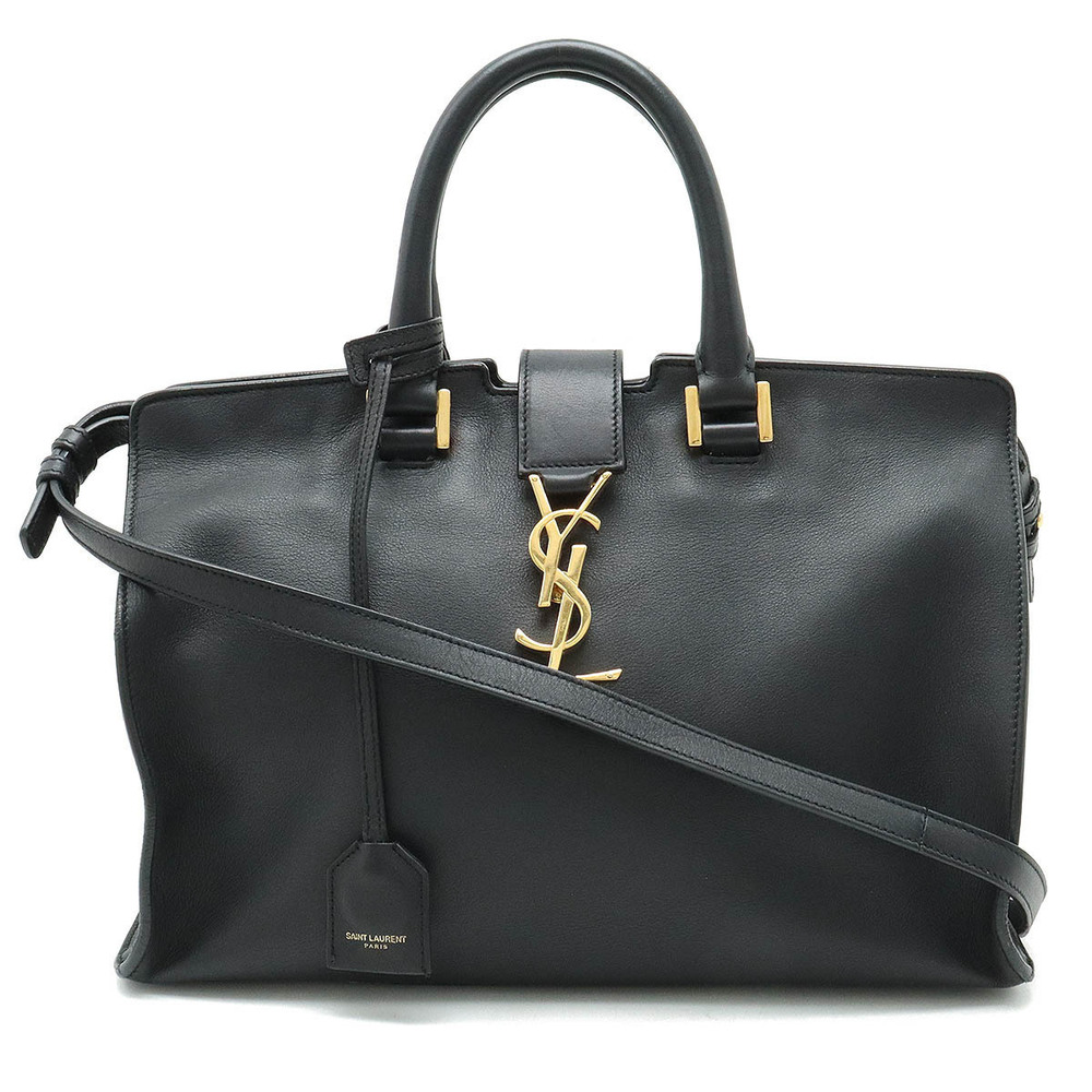 SAINT LAURENT PARIS YSL Yves Saint Cabas Handbag Shoulder Leather Black